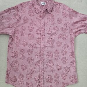 Haggar Men’s XL Pink Tropical Leaf Short Sleeve Button Up Shirt Summer Casual